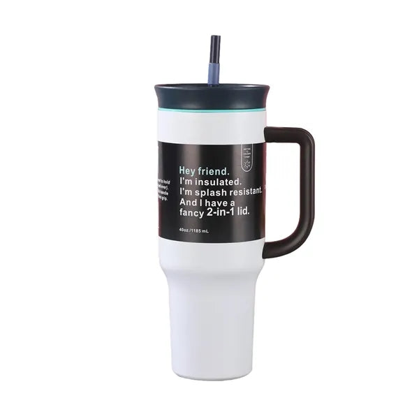 40oz Color-Block Stainless Steel Tumbler with Handle & Straw