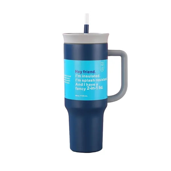 40oz Color-Block Stainless Steel Tumbler with Handle & Straw