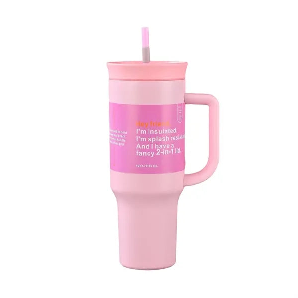 40oz Color-Block Stainless Steel Tumbler with Handle & Straw