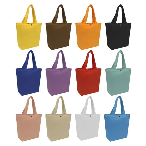 Colorful Small Canvas Grocery Tote Bag W/ Snap Closure