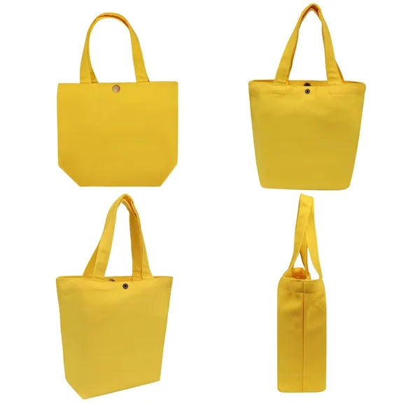 Colorful Small Canvas Grocery Tote Bag W/ Snap Closure