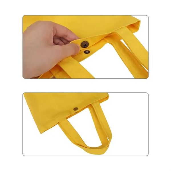 Colorful Small Canvas Grocery Tote Bag W/ Snap Closure