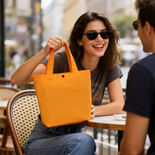 Colorful Small Canvas Grocery Tote Bag W/ Snap Closure
