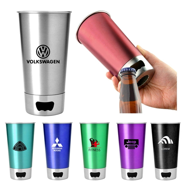 17 Ounce Pint Stainless Steel Beer Mug with Opener
