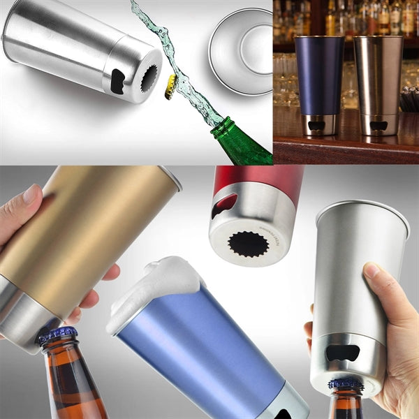 17 Ounce Pint Stainless Steel Beer Mug with Opener