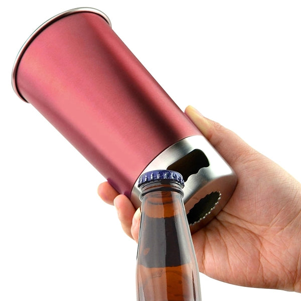 17 Ounce Pint Stainless Steel Beer Mug with Opener