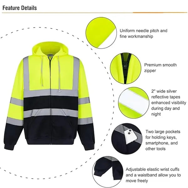 High Visibility Reflective Safety Sweatshirt Hoodie