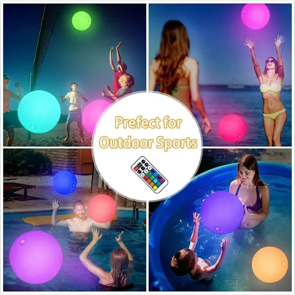 16" LED Light Up Beach Ball Glow In Dark Floating Pool Toy