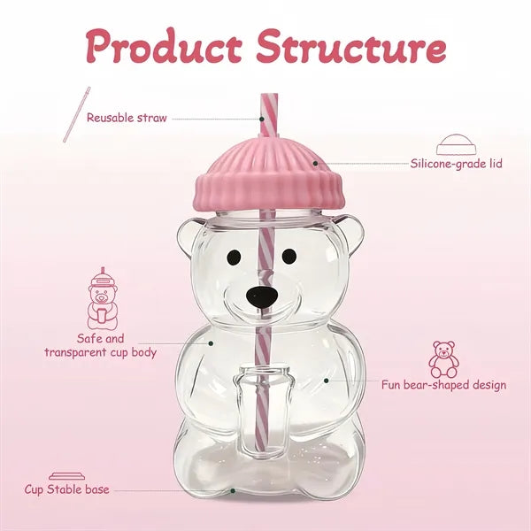 20 oz Custom Bear-Shaped Borosilicate Glass W/ Straw & Hat