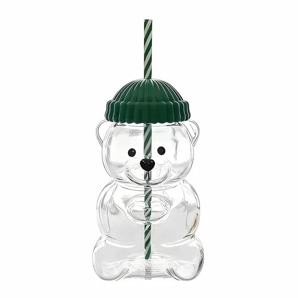 20 oz Custom Bear-Shaped Borosilicate Glass W/ Straw & Hat