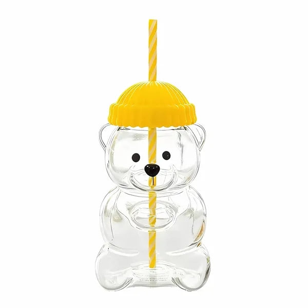 20 oz Custom Bear-Shaped Borosilicate Glass W/ Straw & Hat