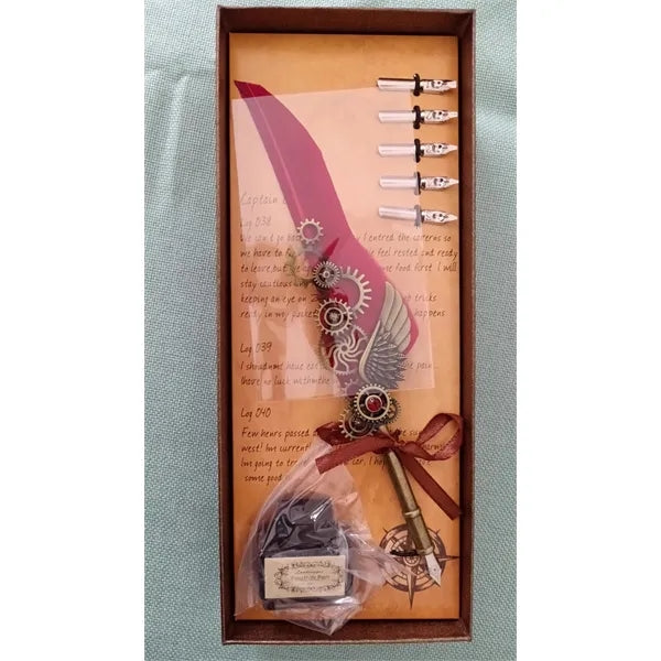 Vintage Feather Quill Dip Ink Pen Set with 5 Nibs