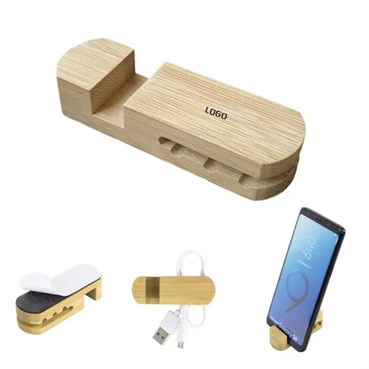 Eco-Friendly Bamboo Desktop Cable Organizer Phone Stand