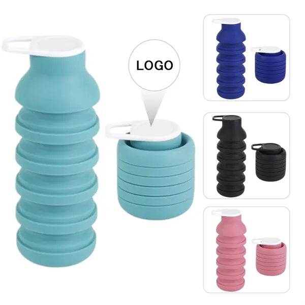 20oz Foldable Silicone Sport Water Bottle with Buckle