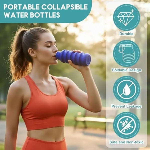 20oz Foldable Silicone Sport Water Bottle with Buckle