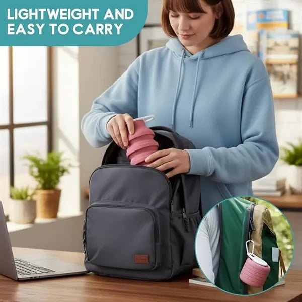 20oz Foldable Silicone Sport Water Bottle with Buckle