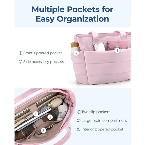 Lightweight Puffy Tote Bag with Compartments for Travel