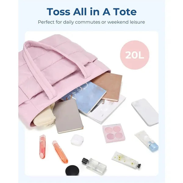 Lightweight Puffy Tote Bag with Compartments for Travel