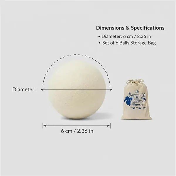 6-pack Anti-tangle Dryer Wool Balls