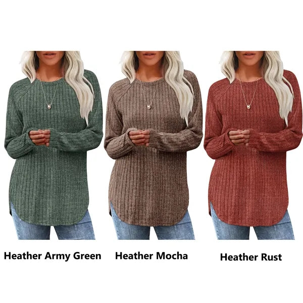 Women's Crew Neck Ribbed Knit Tunic Top