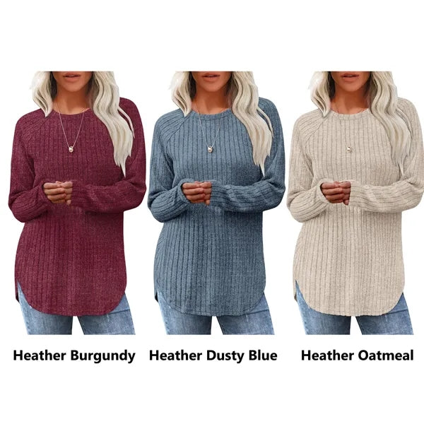 Women's Crew Neck Ribbed Knit Tunic Top