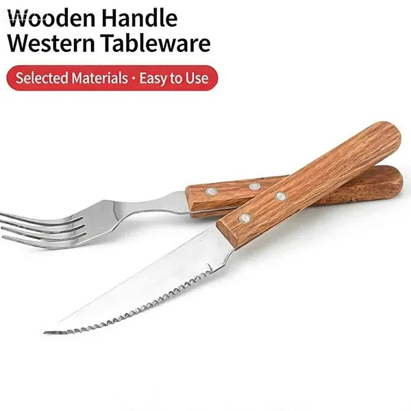 Stainless Steel Tableware with Wooden Handle