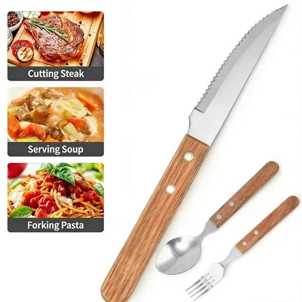 Stainless Steel Tableware with Wooden Handle