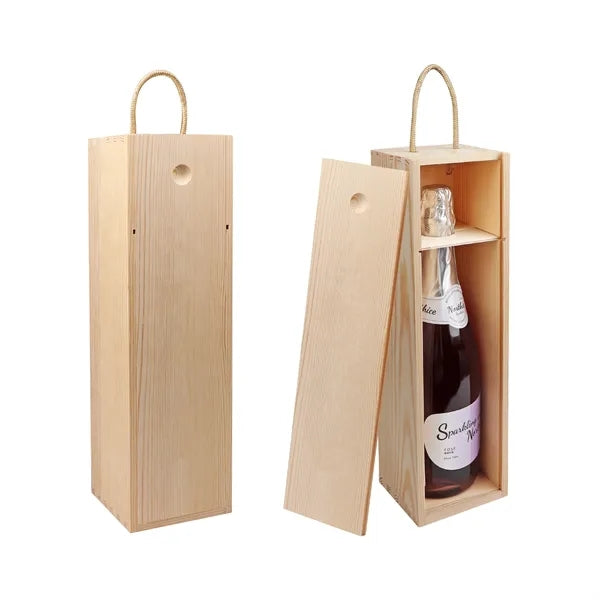 Wooden Wine Gift Box For 1 Bottle W/Handle