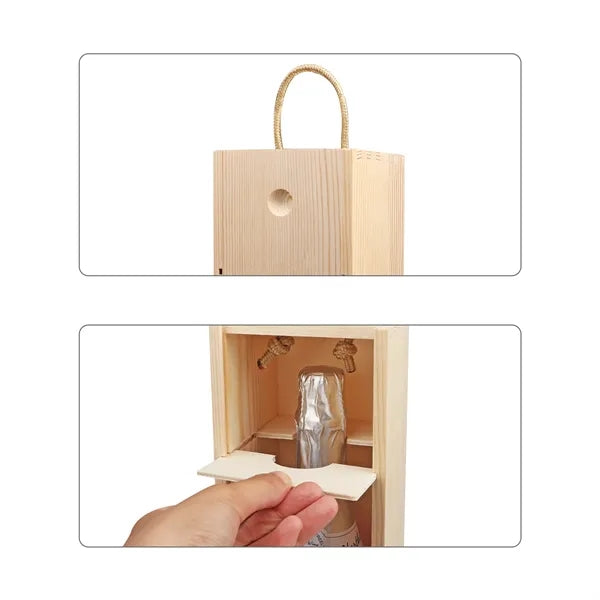 Wooden Wine Gift Box For 1 Bottle W/Handle