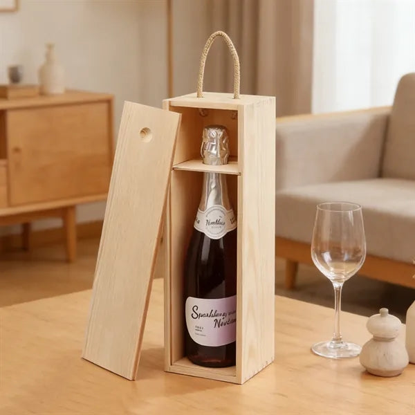 Wooden Wine Gift Box For 1 Bottle W/Handle