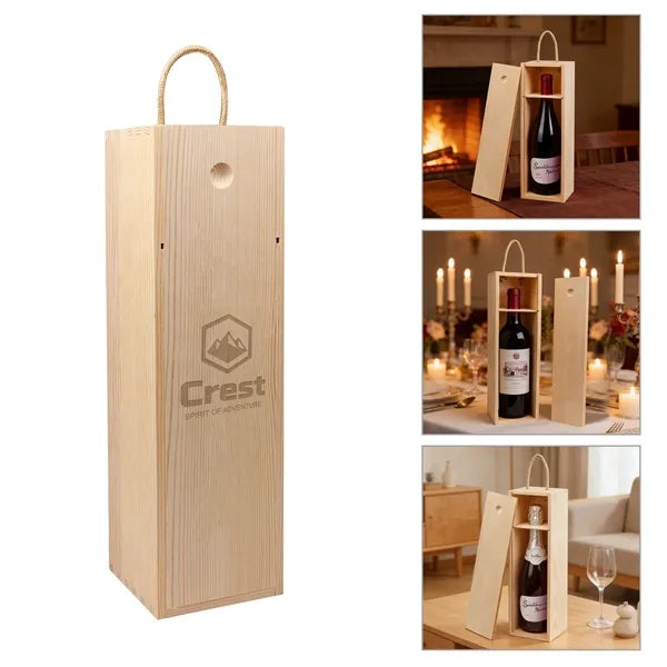 Wooden Wine Gift Box For 1 Bottle W/Handle