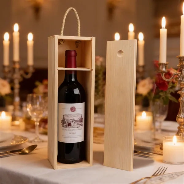 Wooden Wine Gift Box For 1 Bottle W/Handle