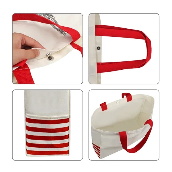 12Oz Cotton Canvas Shopping Tote Bag W/ Magnetic Snap