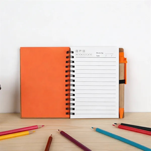 Kraft Cover Mini Spiral Notebook Journal With Pen