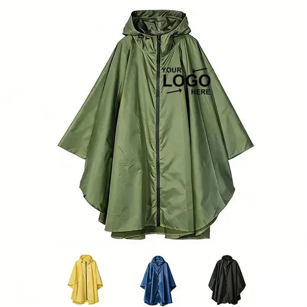 Zipper Rain Poncho Jacket With Pocket