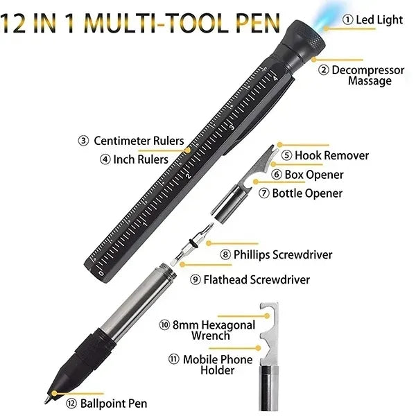 12 in 1 Multitools Pen With Led