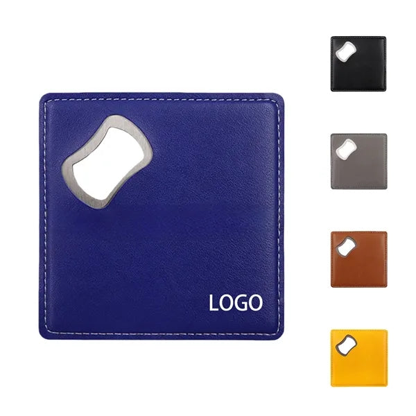 Dual-Use PU Leather Stainless Steel Coaster Bottle Opener