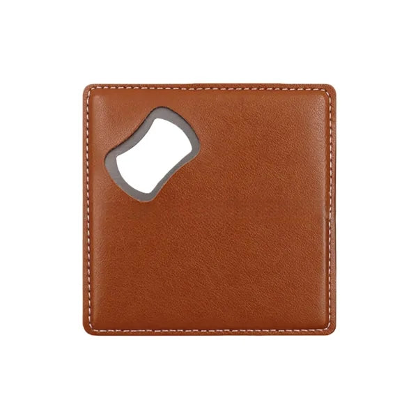 Dual-Use PU Leather Stainless Steel Coaster Bottle Opener