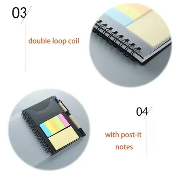 Vibrant Spiral Notebook Set With Sticky Notes & Pen