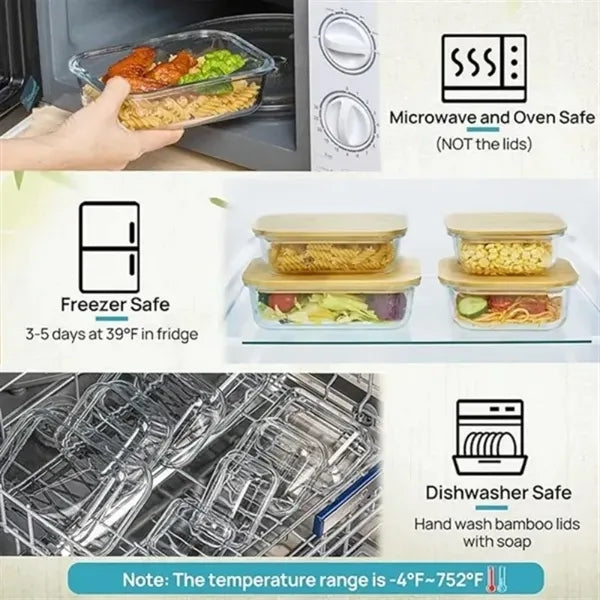 Eco-Clear Glass Meal Prep Containers with Bamboo Lids