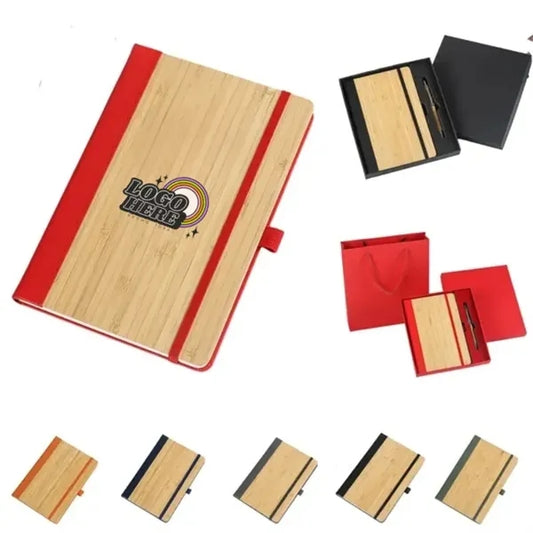 Stylish Bamboo Notebook With Pen Loop & Page Marker