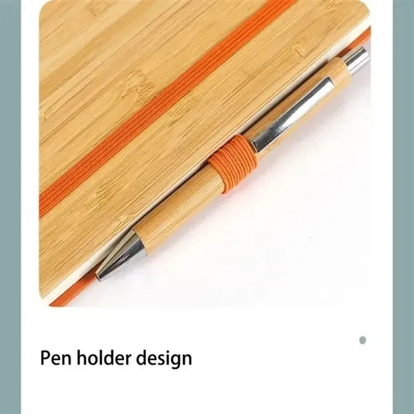 Stylish Bamboo Notebook With Pen Loop & Page Marker