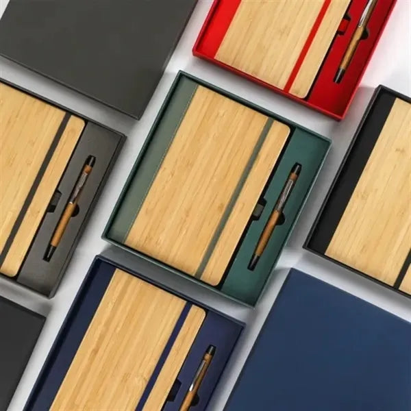 Stylish Bamboo Notebook With Pen Loop & Page Marker