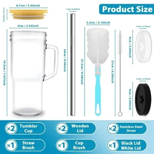 Bamboo-Lid Glass Tumbler with Steel Straw