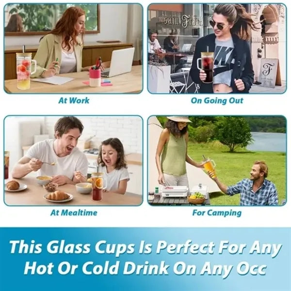 Bamboo-Lid Glass Tumbler with Steel Straw
