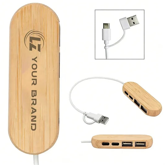 Office & Travel Eco-Friendly Bamboo USB Hub with Multi-Port