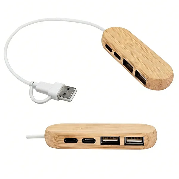 Office & Travel Eco-Friendly Bamboo USB Hub with Multi-Port