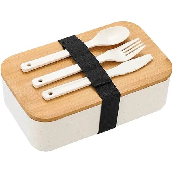 Bamboo Lid Straw Bento Box Set With Tableware