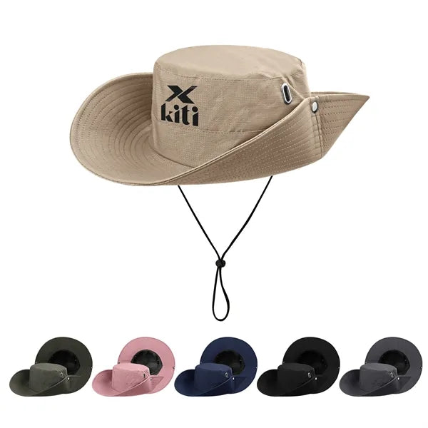 Foladable Wide Brim Sun Visor Bucket Hat W/ Adjustable Strap