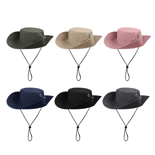 Foladable Wide Brim Sun Visor Bucket Hat W/ Adjustable Strap